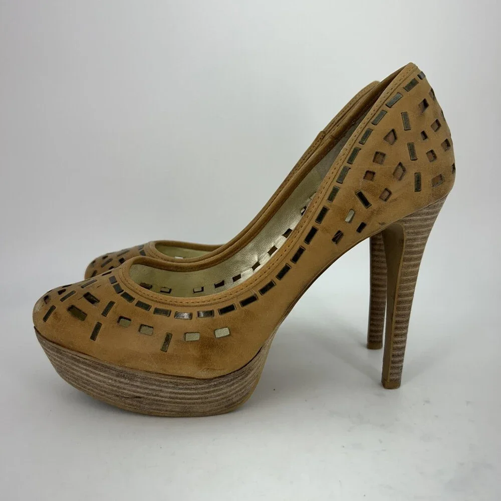 Jessica Simpson Shoes Womens Size 8 Brown Tanealy Leather Cutout Platform Pumps